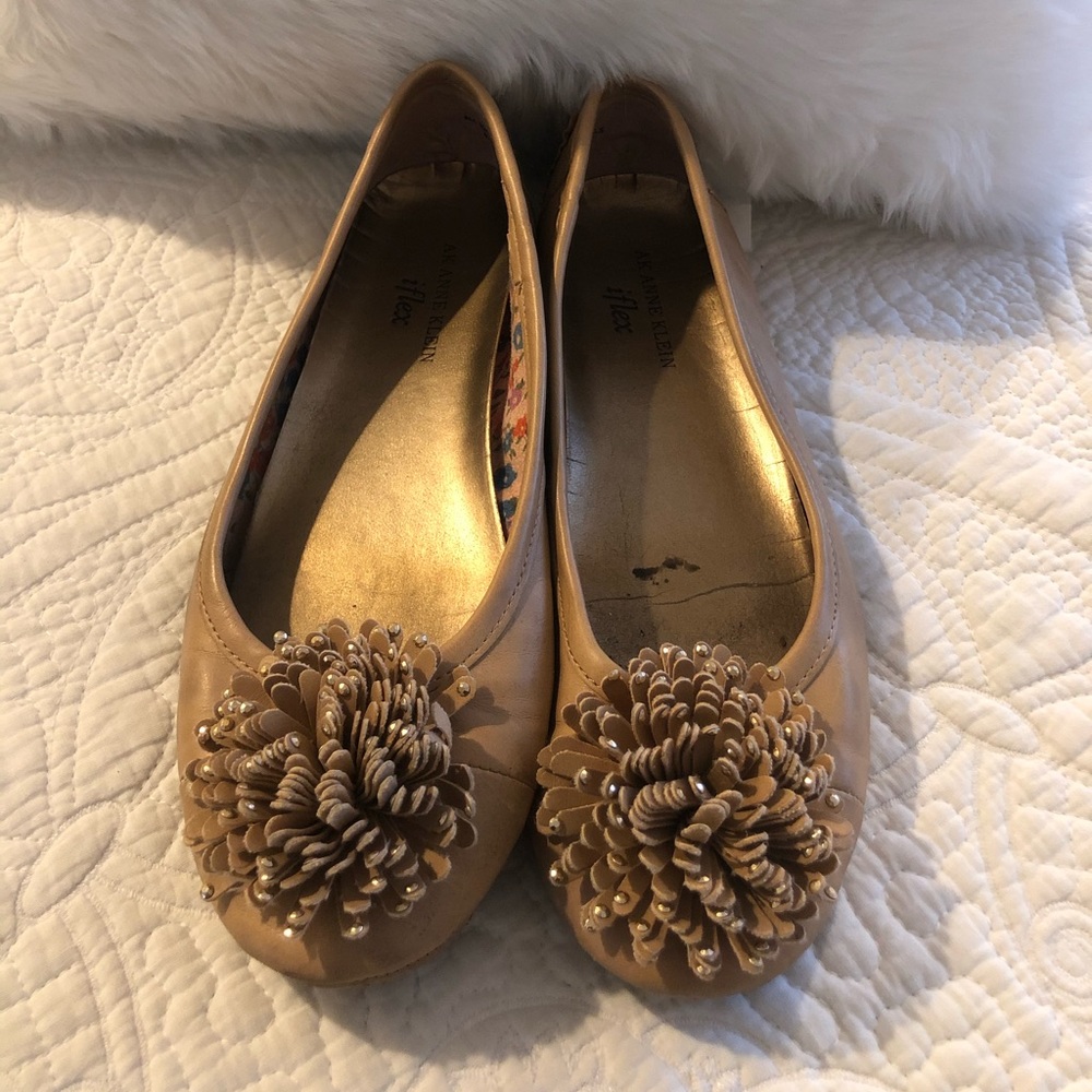 Anne Klein Tan Flats with Flower Detail